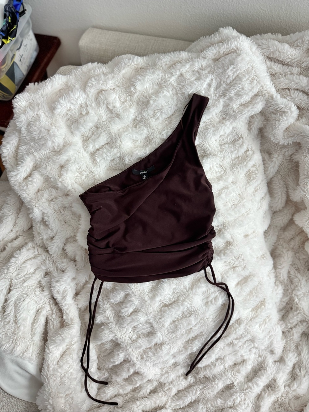 Papaya One-Shoulder Top in Chocolate